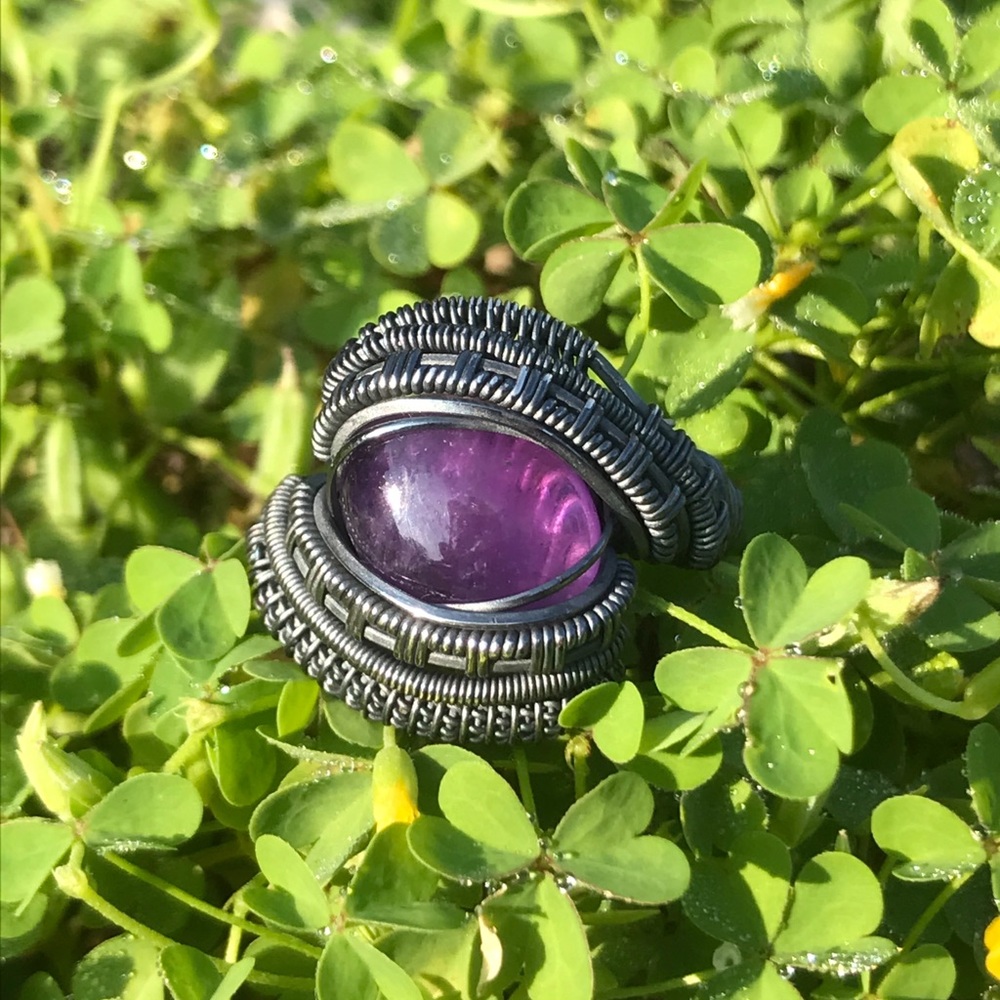 Oxidized Silver Amethyst Ring Size 9.5